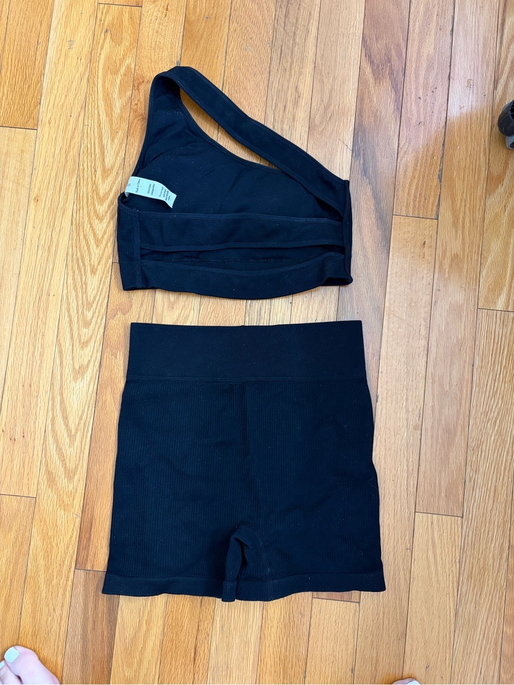 Black One-Shoulder Crop Top and High-Waist Shorts Set - Picture 2 of 2